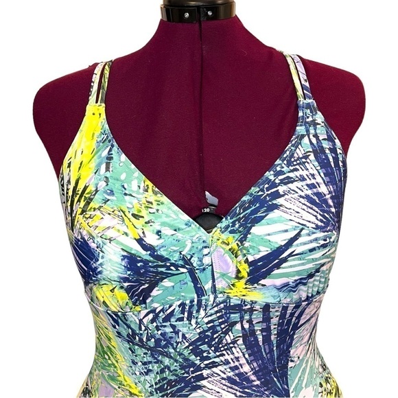 Set of 2: Tropical Palm Print One-Piece Swimsuit & Sea Turtle Chiffon Wrap - Picture 3 of 14